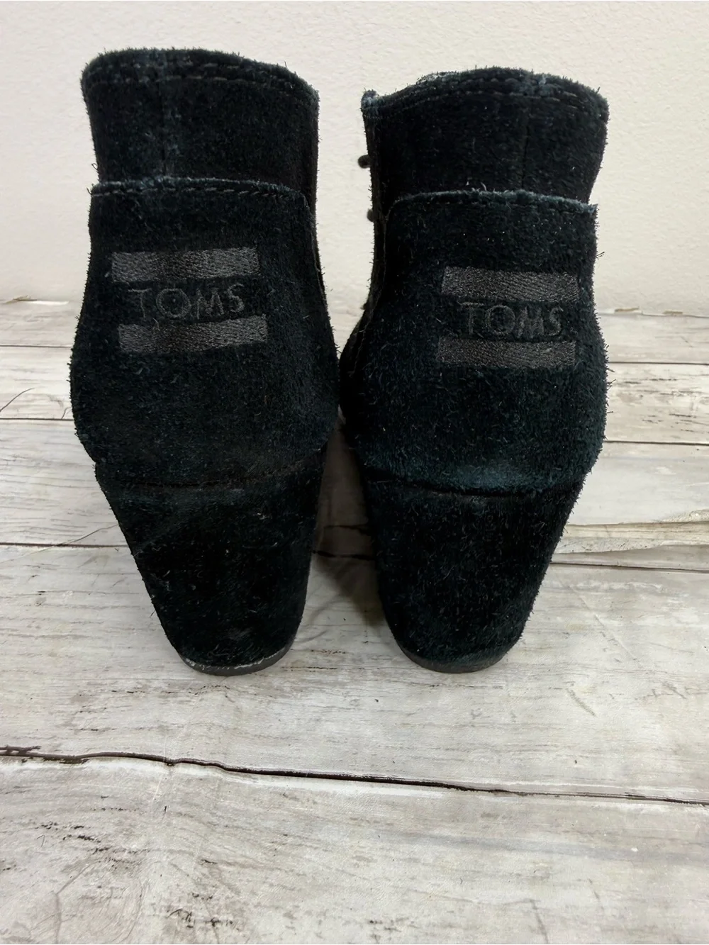 Toms Black Velvet Wedge Ankle Booties